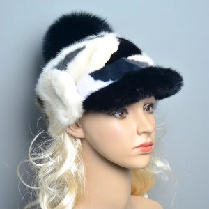 Casual Luxury Patchwork Real Outdoor Mink Warm Fur Hats