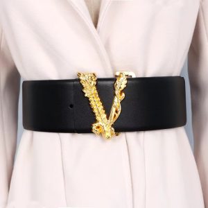 Casual Metallic Gold Large V-shaped Cowhide Decoration Versatile Jacket Jeans Belt