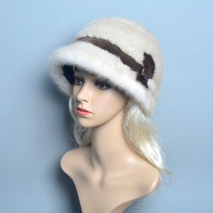 Casual Natural Soft Knitting Real Fur Bucket Solid Mink Caps