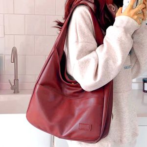Casual PU Leather Large Capacity Retro Tote Soft Vintage Shoulder Bag