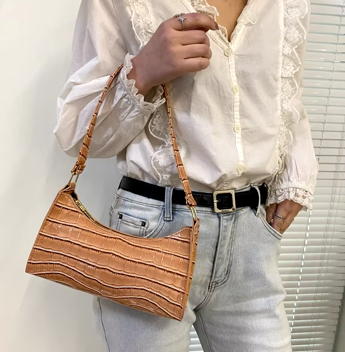 Casual PU Leather Solid Color Chain Retro Totes Shoulder Shopping Handbag - Image 16