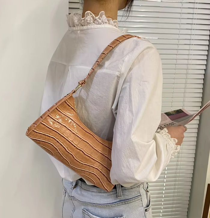 Casual PU Leather Solid Color Chain Retro Totes Shoulder Shopping Handbag - Image 15