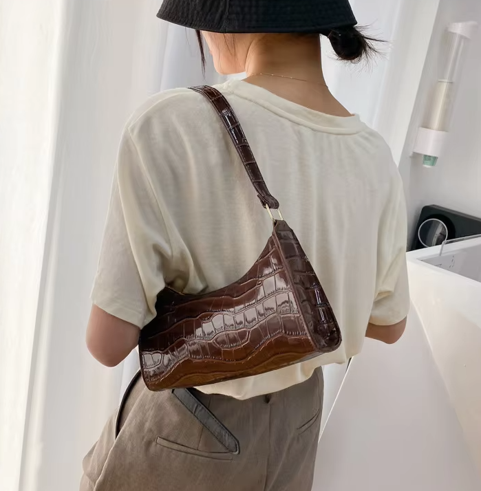 Casual PU Leather Solid Color Chain Retro Totes Shoulder Shopping Handbag - Image 6