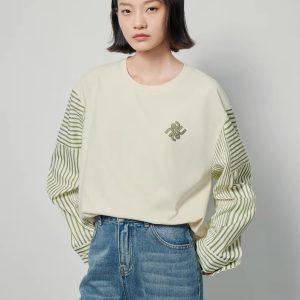 Casual Patchwork O neck Striped Long Sleeve Pullover Hoodies