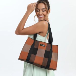 Casual Plaid Knitted Open Pocket Versatile Handbag Design Shoulder Bag