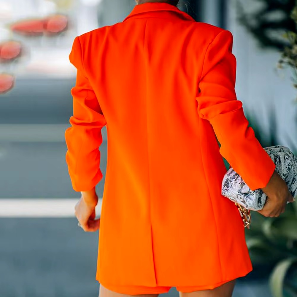 Casual Pocket Design Lady Business Cardigan Coat Shorts Set Office Outfit Short Suits - Image 3