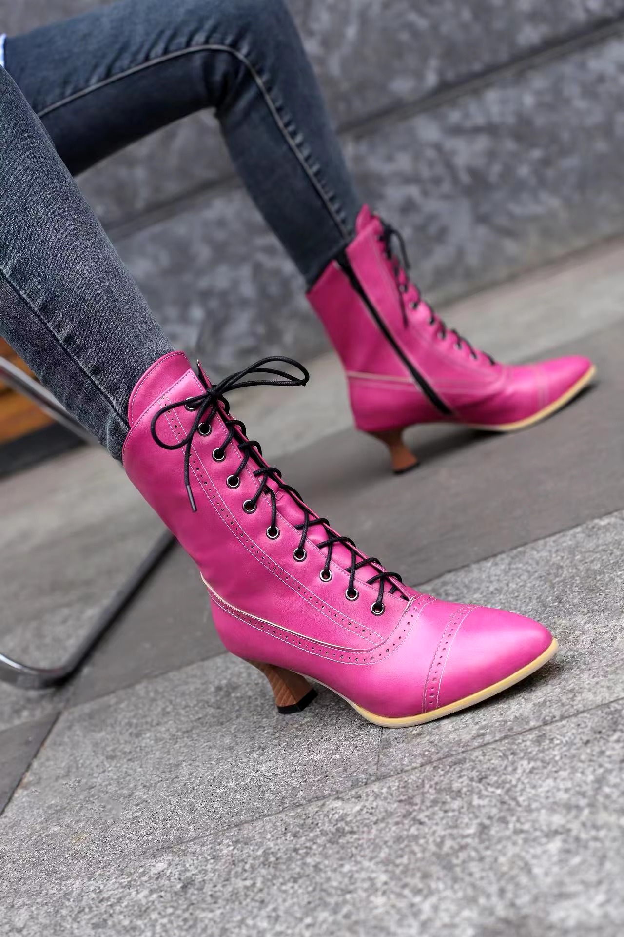 Casual Pointed Toe High Heel Shoes Strange Steampunk Boot - Image 38