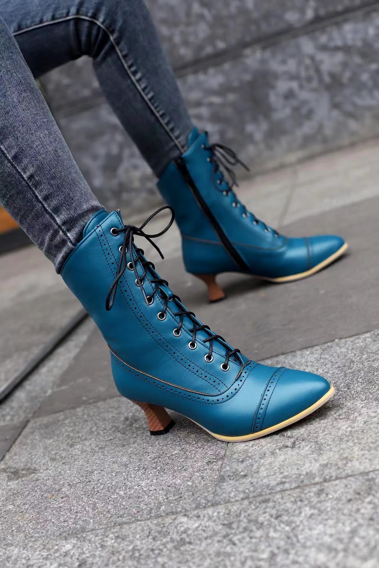 Casual Pointed Toe High Heel Shoes Strange Steampunk Boot - Image 36