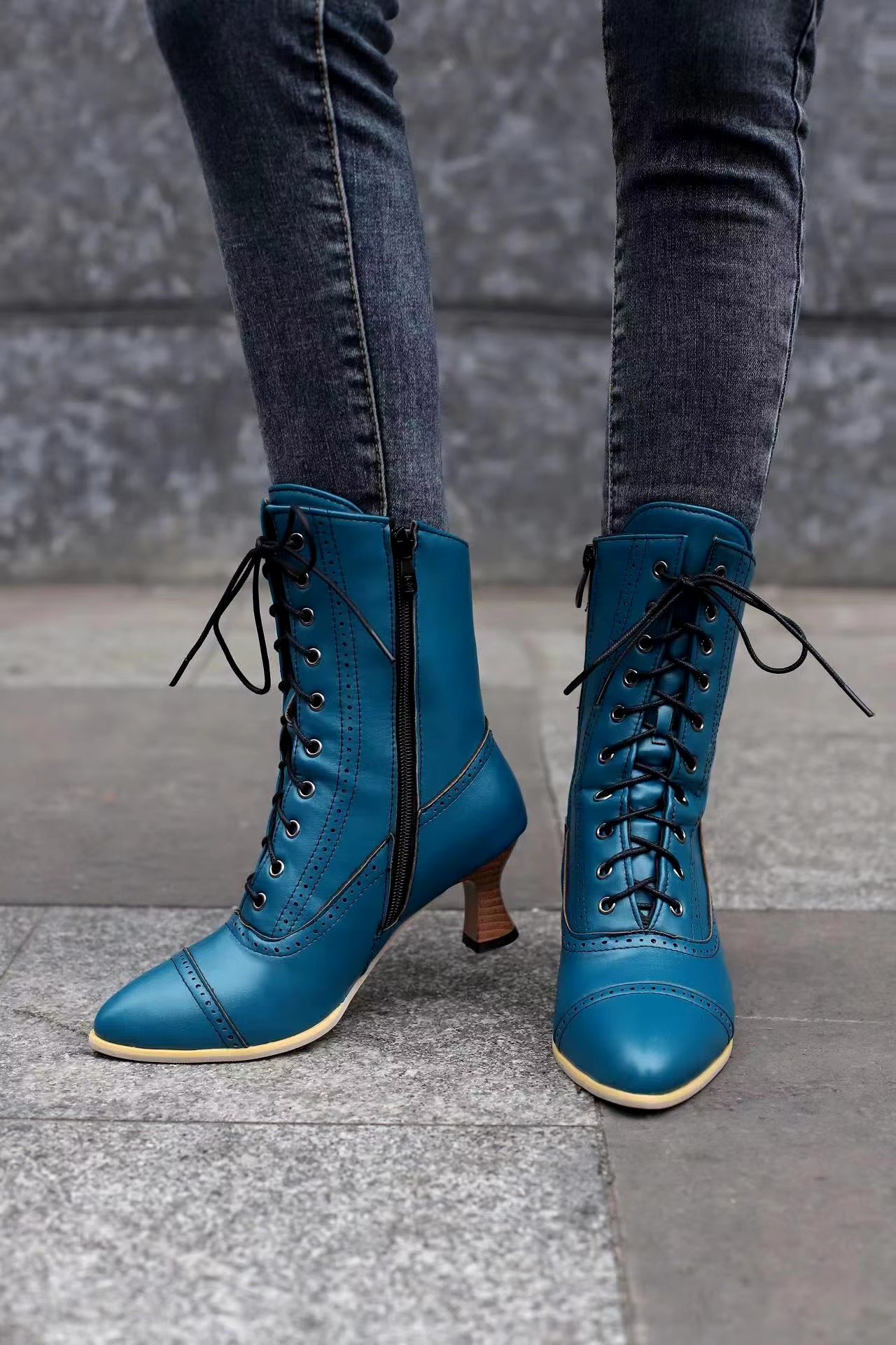 Casual Pointed Toe High Heel Shoes Strange Steampunk Boot - Image 35