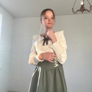 Casual Preppy Style High Waist Lace-up Pleated Shirt And Long Skirt 09_11zon