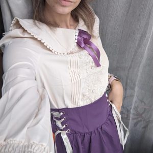 Casual Preppy Style High Waist Lace-up Pleated Shirt And Long Skirt033_11zon