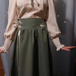 Casual Preppy Style High Waist Lace-up Pleated Shirt And Long Skirt2015_11zon