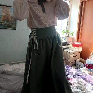 Casual Preppy Style High Waist Lace-up Pleated Shirt And Long Skirt555_11zon