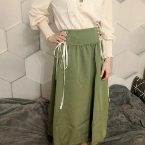 Casual Preppy Style High Waist Lace-up Pleated Shirt And Long Skirt602_11zon