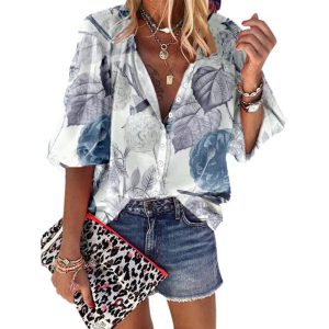 Casual Printed Design Half Sleeve Loose Blouse