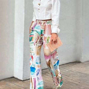 Casual Printed Leisure High Waisted Office Loose Trousers Pants