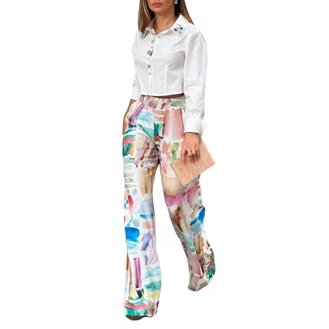 Casual Printed Leisure High Waisted Office Loose Trousers Pants - Image 3