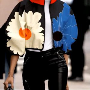 Casual Printed Zipper Fly Long Sleeve Jackets Outerwear