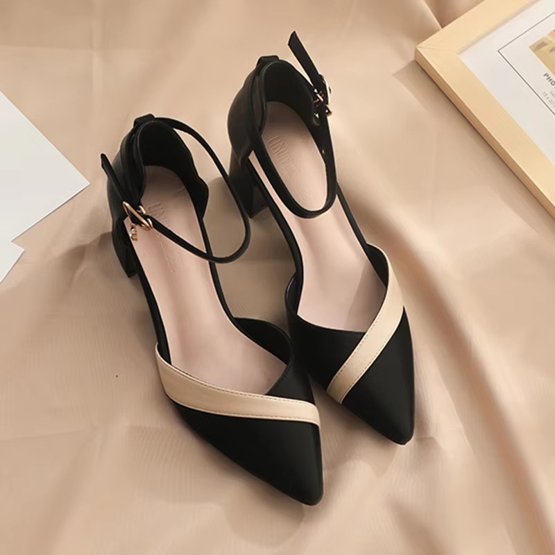 Casual Pu Leather Patchwork Ankle Strap High Heels Pumps - Image 6
