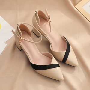 Casual Pu Leather Patchwork Ankle Strap High Heels Pumps