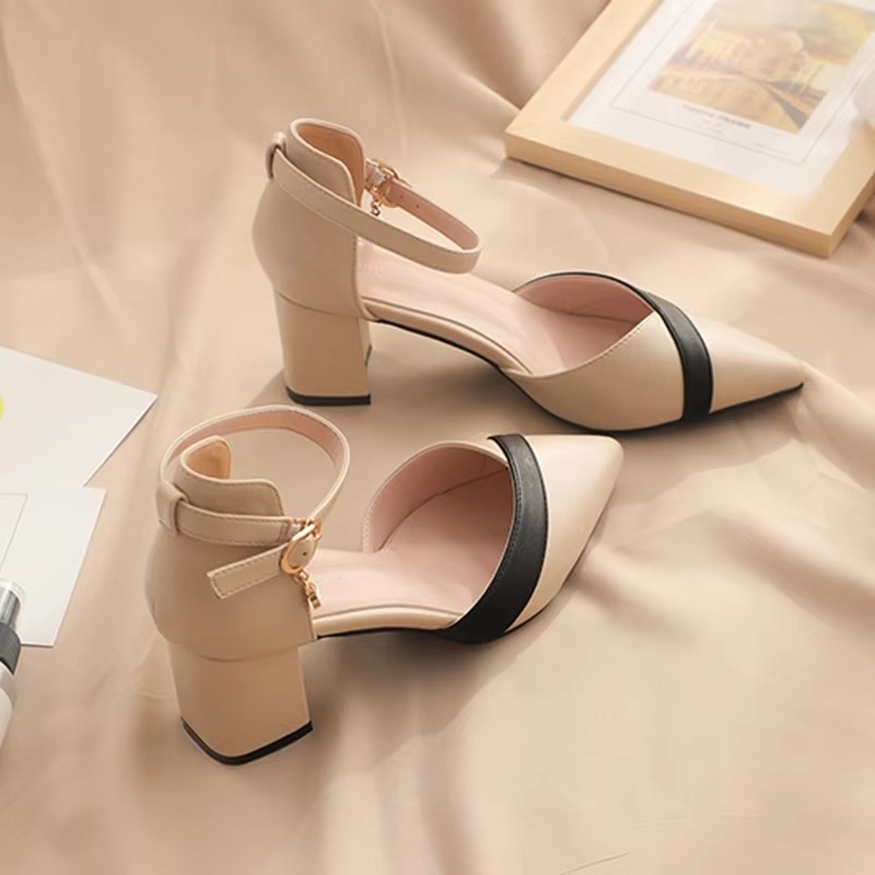 Casual Pu Leather Patchwork Ankle Strap High Heels Pumps - Image 2
