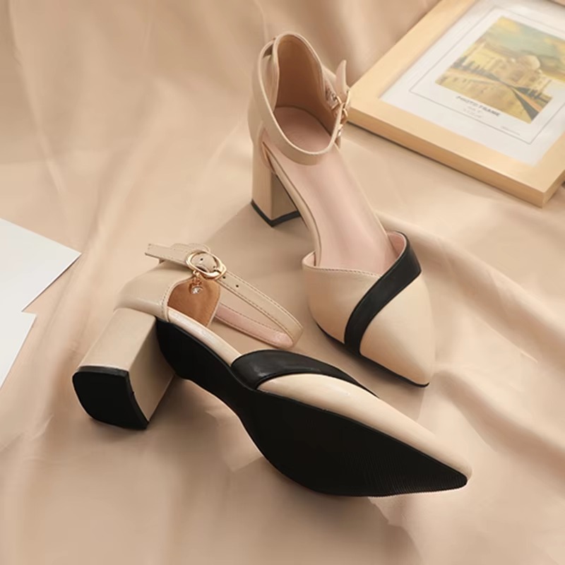 Casual Pu Leather Patchwork Ankle Strap High Heels Pumps - Image 3