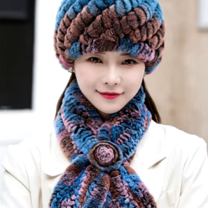 Trendy Rabbit Fur Hat Scarf 2 Piece Sets
