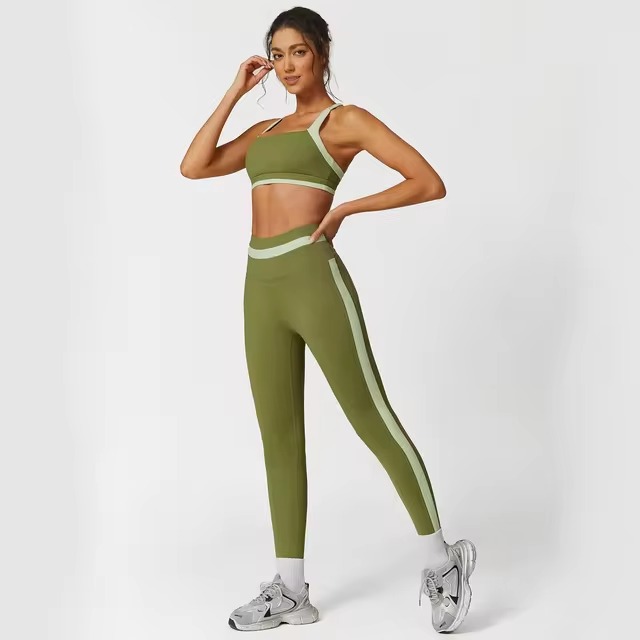Casual Ribbed Sports Suits Bra And High Waist Leggings 2 Pieces Set - Image 4