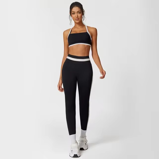 Casual Ribbed Sports Suits Bra And High Waist Leggings 2 Pieces Set