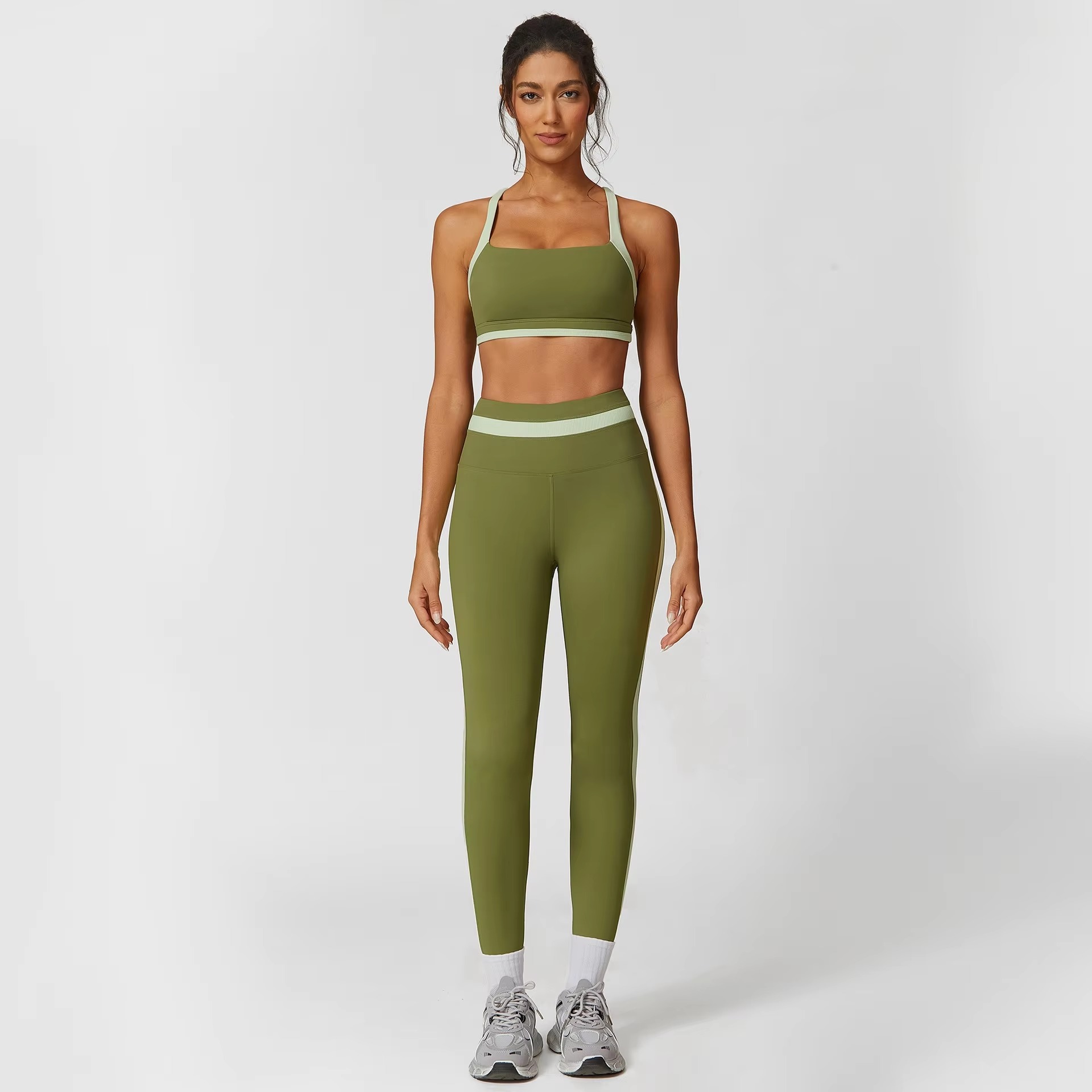 Casual Ribbed Sports Suits Bra And High Waist Leggings 2 Pieces Set - Image 5
