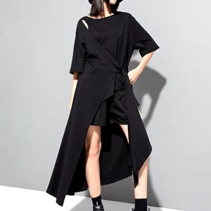 Casual Round Neck Short Sleeve Irregular Hem Big Size Long T-shirt