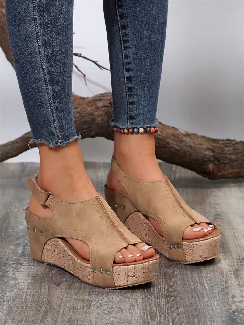 Casual Rubber Sole Buckle Platform Wedge Sandals - Image 11