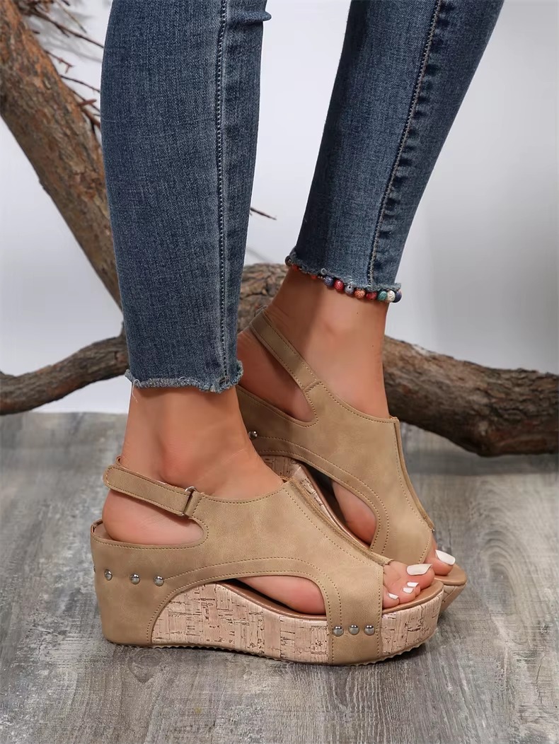 Casual Rubber Sole Buckle Platform Wedge Sandals - Image 12