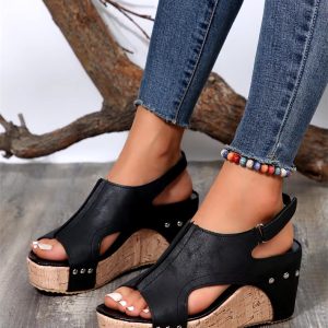 Casual Rubber Sole Buckle Platform Wedge Sandals