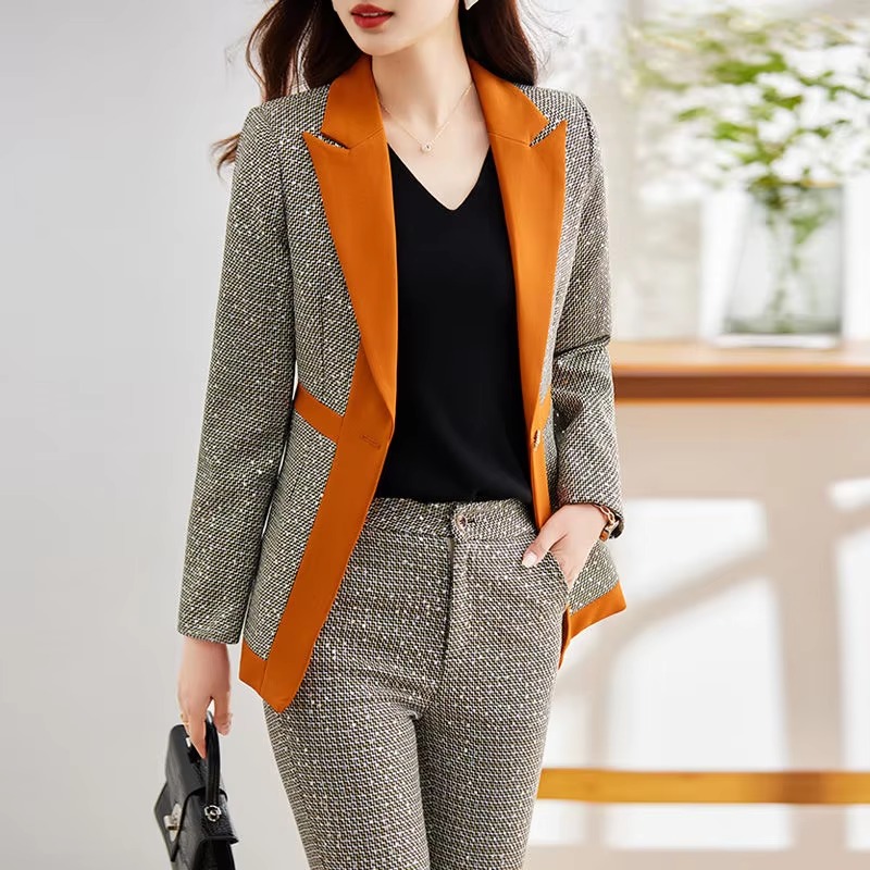 Casual Sequin Plaid Flare pant Full Sleeve Blazers Jacket Matching Two Piece Pants Suit - Image 8