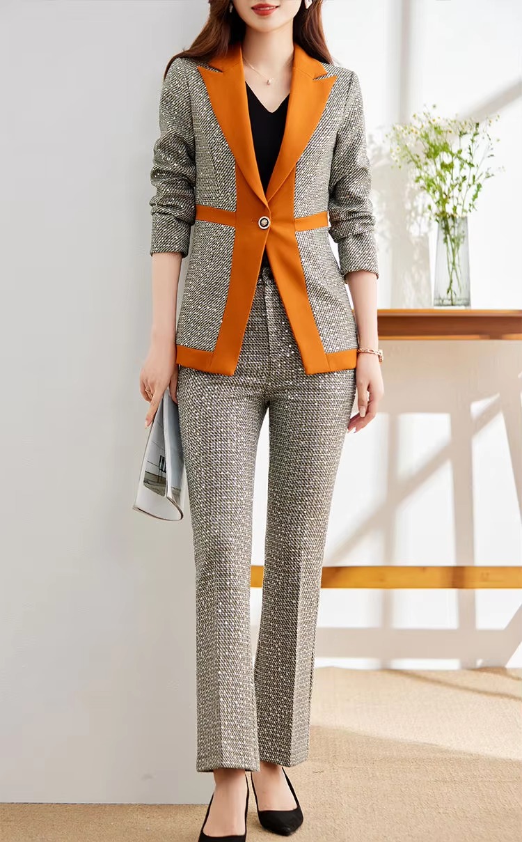 Casual Sequin Plaid Flare pant Full Sleeve Blazers Jacket Matching Two Piece Pants Suit - Image 6