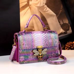 Casual Serpentine Leather Interior Zipper Pocket Small Square Crossbody Shoulder Bags