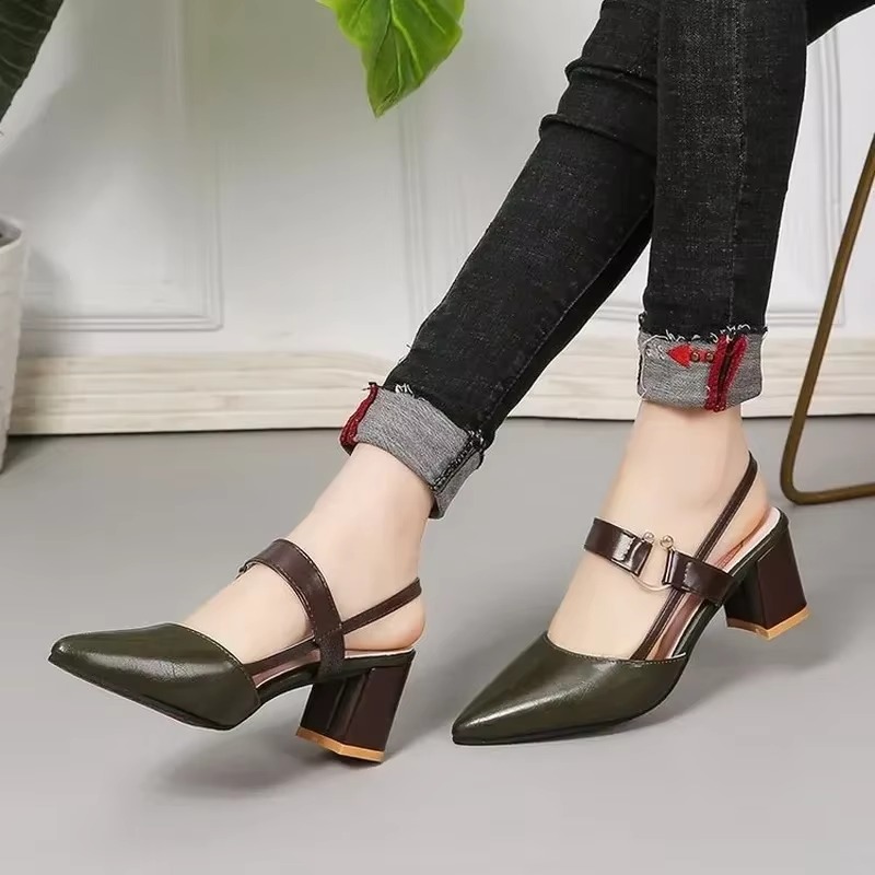 Casual Shallow Ankle Strap Pointy Chunky Sandals - Image 2