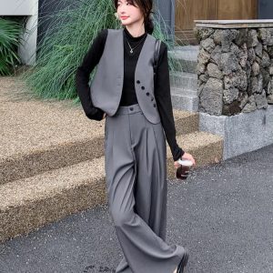 Casual Shirt Irregular With Wide Leg Trousers 3 Pieces Pants Sets