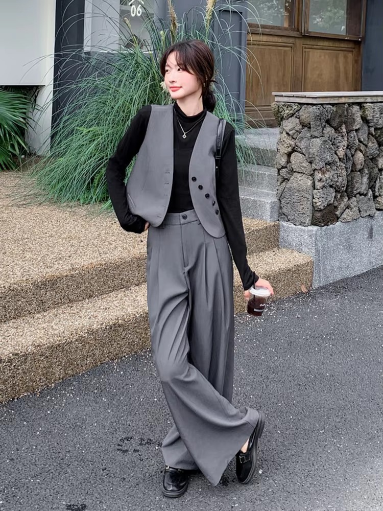 Casual Shirt Irregular With Wide Leg Trousers 3 Pieces Pants Sets