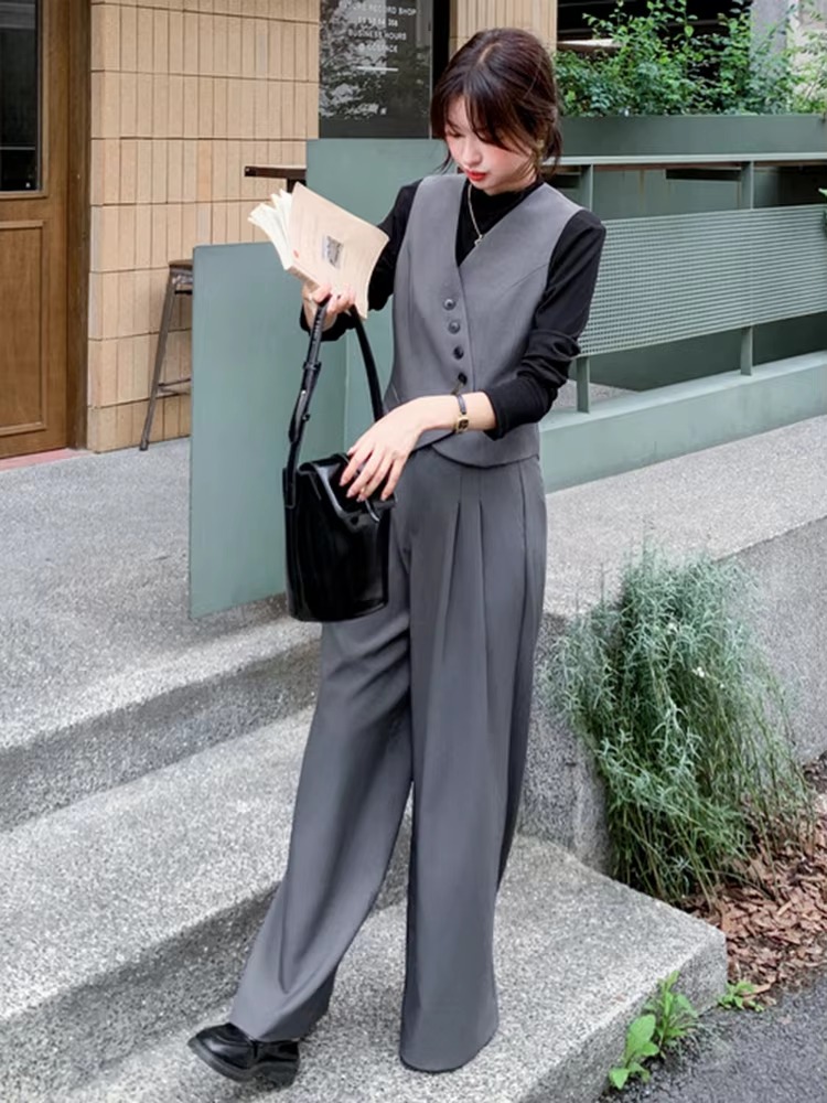 Casual Shirt Irregular With Wide Leg Trousers 3 Pieces Pants Sets - Image 2