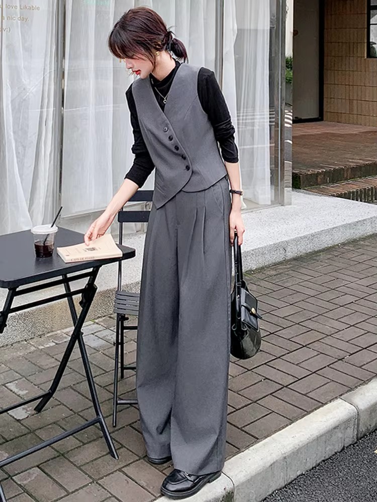 Casual Shirt Irregular With Wide Leg Trousers 3 Pieces Pants Sets - Image 3