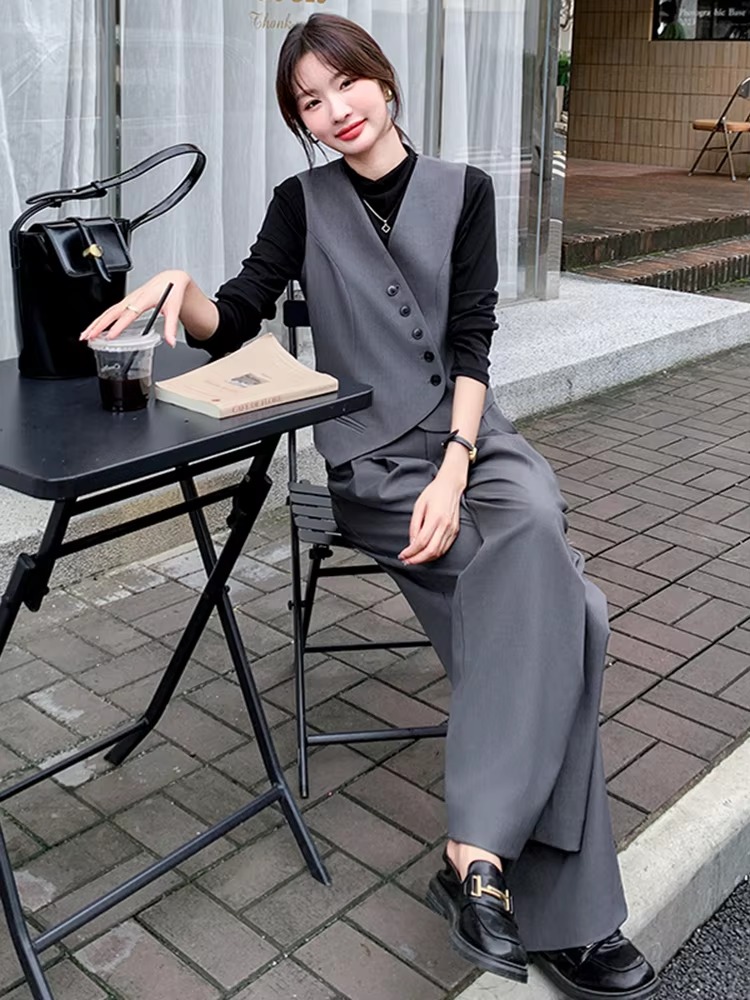 Casual Shirt Irregular With Wide Leg Trousers 3 Pieces Pants Sets - Image 5