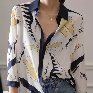 Casual Single Breasted Half Sleeve Printing Blouse Shirt