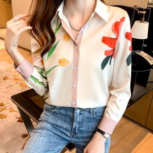 Casual Single Breasted Turn-down Collar Flower Shirts