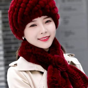 Casual Soft Rabbit Fur Hat Scarf 2 Piece Sets