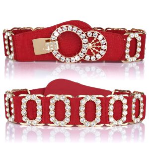 Casual Solid Diamond decorative inlay elastic widened waist belt