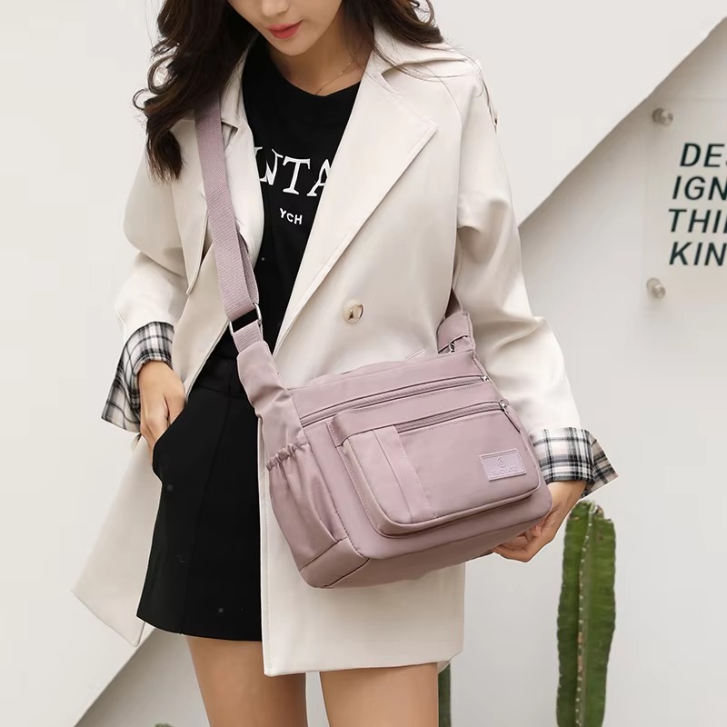 Casual Solid Interior Zipper Pocket Waterproof Nylon Messenger Shoulder Handbag - Image 3