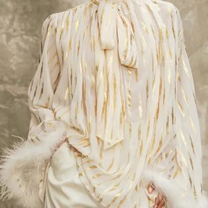 Casual Spliced Feathers High Street Stand Collar Long Sleeve Patchwork Lace Up Blouse Shirts