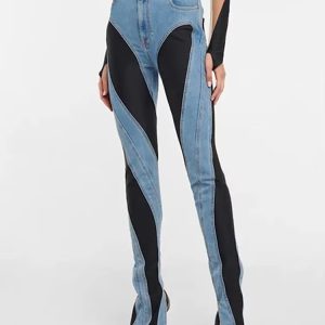 Casual Spliced Pockets Contrast Non Stretch Skinny Jeans